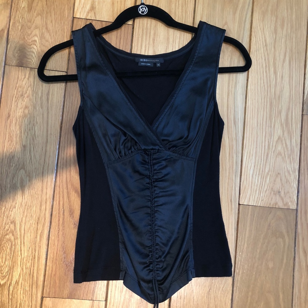 BCBGMaxAzria Black Satin & Cotton Sexy Shirt